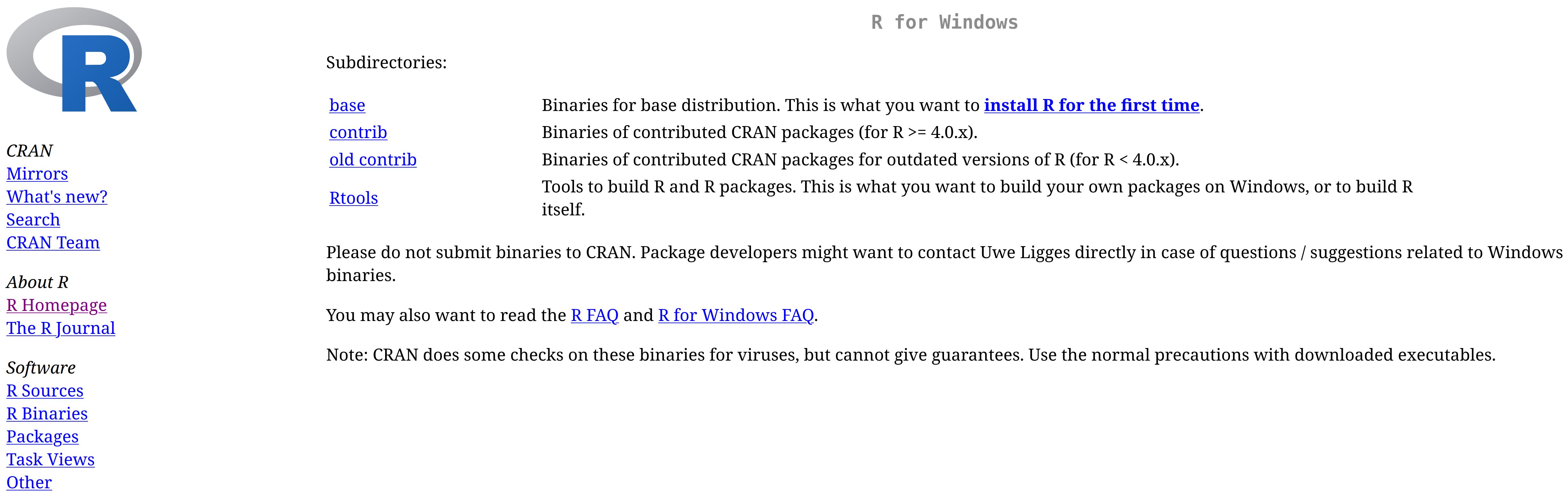 Windows download options.